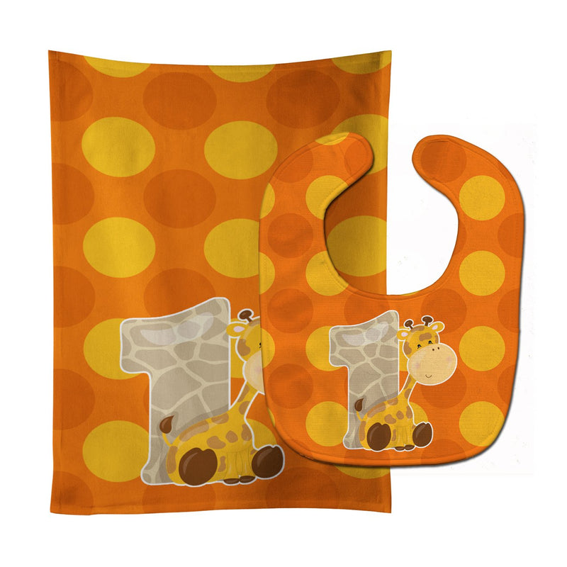 Zoo Month 1 Giraffe Baby Bib & Burp Cloth BB9008STBU