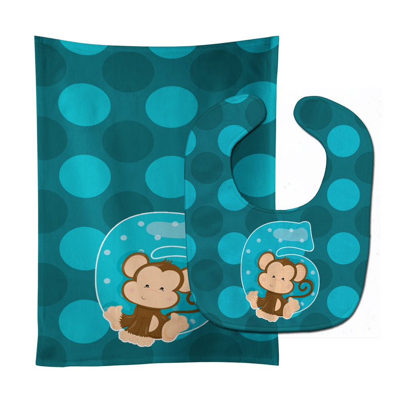 Zoo Month 6 Monkey Baby Bib & Burp Cloth BB9013STBU