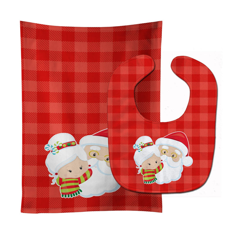 Christmas Santa Claus and Mrs Claus Baby Bib & Burp Cloth BB9020STBU