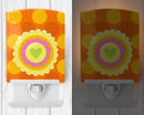 Heart Flower Orange Ceramic Night Light Compact, UL-Certified, Ideal for Bedroom, Bathroom, Nursery, Hallway, Kitchen, 6x4x3, Multicolor
