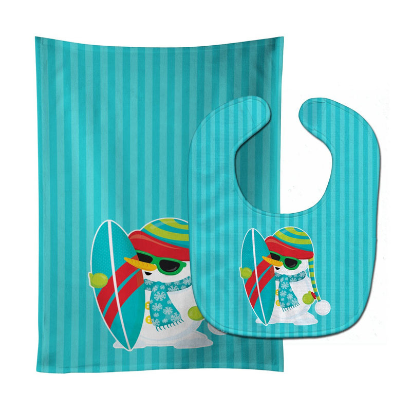 Beach Snowman Surfer Baby Bib & Burp Cloth BB9076STBU