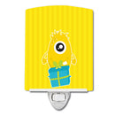 Birthday Monster with Present Ceramic Night Light Compact, UL-Certified, Ideal for Bedroom, Bathroom, Nursery, Hallway, Kitchen, 6x4x3, Multicolor