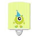 Birthday Monster Hat Ceramic Night Light Compact, UL-Certified, Ideal for Bedroom, Bathroom, Nursery, Hallway, Kitchen, 6x4x3, Multicolor