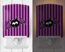 Halloween Bat Purple Stripes Ceramic Night Light Compact, UL-Certified, Ideal for Bedroom, Bathroom, Nursery, Hallway, Kitchen, 6x4x3, Multicolor