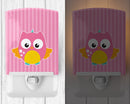 Owl and Pink Stripes Ceramic Night Light Compact, UL-Certified, Ideal for Bedroom, Bathroom, Nursery, Hallway, Kitchen, 6x4x3, Multicolor