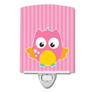 Owl and Pink Stripes Ceramic Night Light Compact, UL-Certified, Ideal for Bedroom, Bathroom, Nursery, Hallway, Kitchen, 6x4x3, Multicolor