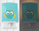 Owl and Blue Stripes Ceramic Night Light Compact, UL-Certified, Ideal for Bedroom, Bathroom, Nursery, Hallway, Kitchen, 6x4x3, Multicolor