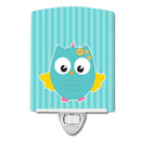 Owl and Blue Stripes Ceramic Night Light Compact, UL-Certified, Ideal for Bedroom, Bathroom, Nursery, Hallway, Kitchen, 6x4x3, Multicolor