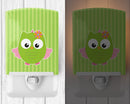 Owl and Green Stripes Ceramic Night Light Compact, UL-Certified, Ideal for Bedroom, Bathroom, Nursery, Hallway, Kitchen, 6x4x3, Multicolor
