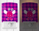 Monster Angel on Plaid Ceramic Night Light Compact, UL-Certified, Ideal for Bedroom, Bathroom, Nursery, Hallway, Kitchen, 6x4x3, Multicolor