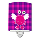 Monster Angel on Plaid Ceramic Night Light Compact, UL-Certified, Ideal for Bedroom, Bathroom, Nursery, Hallway, Kitchen, 6x4x3, Multicolor