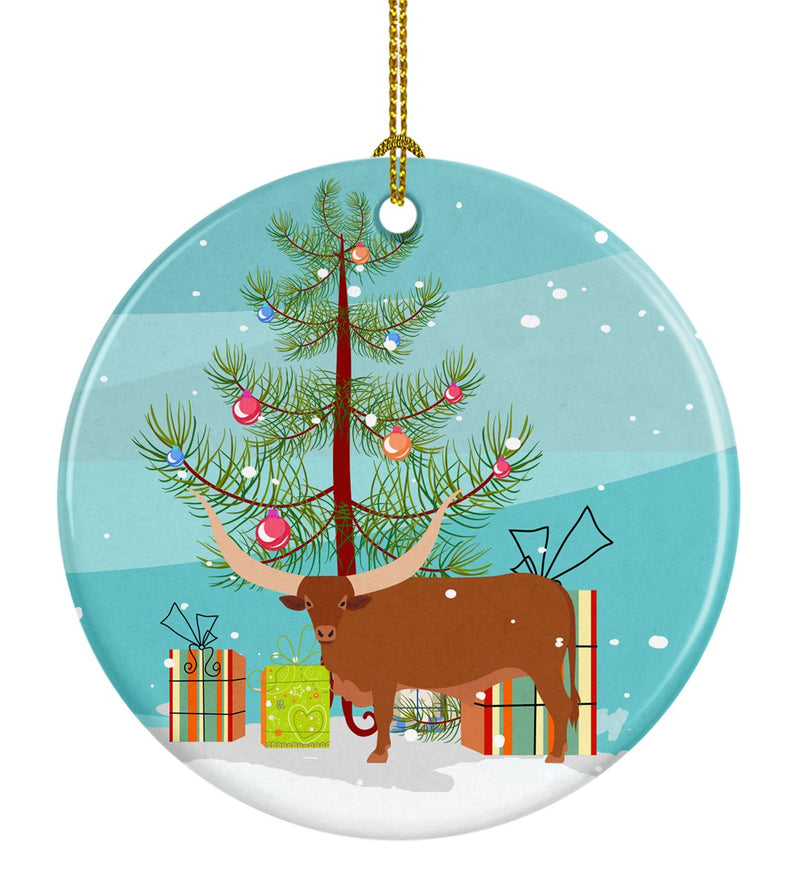 Ankole-Watusu Cow Christmas Ornament - Round Ceramic Ornament – Artist-Designed Keepsake Decoration BB9190CO1