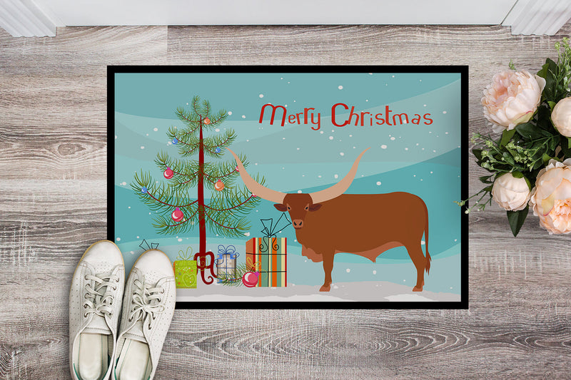 Ankole-Watusu Cow Christmas Doormat - 24x36 Decorative Floor Mat – Indoor/Outdoor Rug with Artistic Flair BB9190JMAT