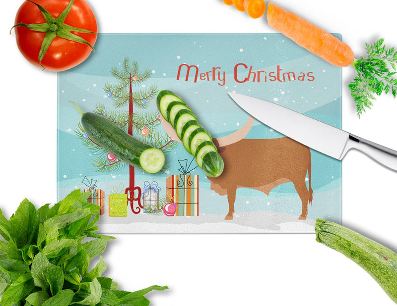 Ankole-Watusu Cow Christmas Glass Cutting Boards – Durable, Decorative Kitchen Art Large BB9190LCB