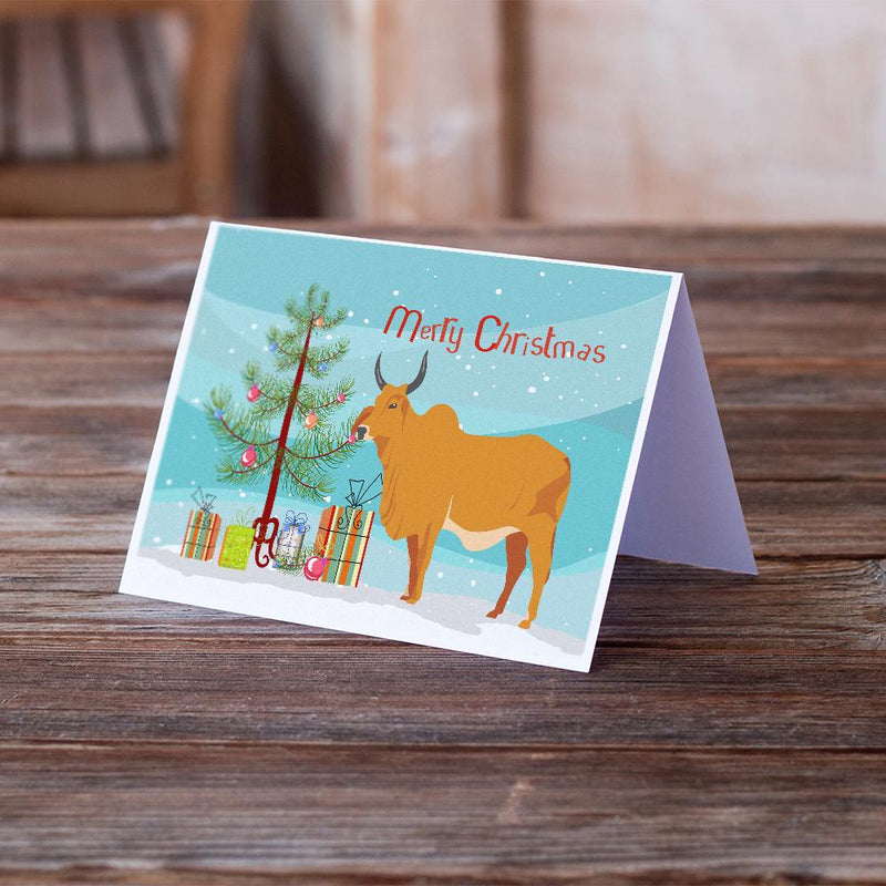 Zebu Indicine Cow Christmas Greeting Cards and Envelopes Pack of 8