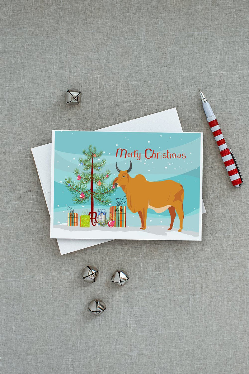 Zebu Indicine Cow Christmas Greeting Cards and Envelopes Pack of 8