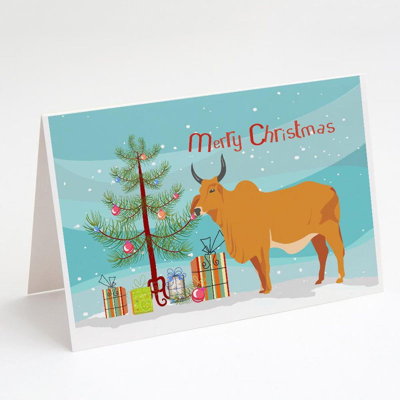 Zebu Indicine Cow Christmas Greeting Cards and Envelopes Pack of 8