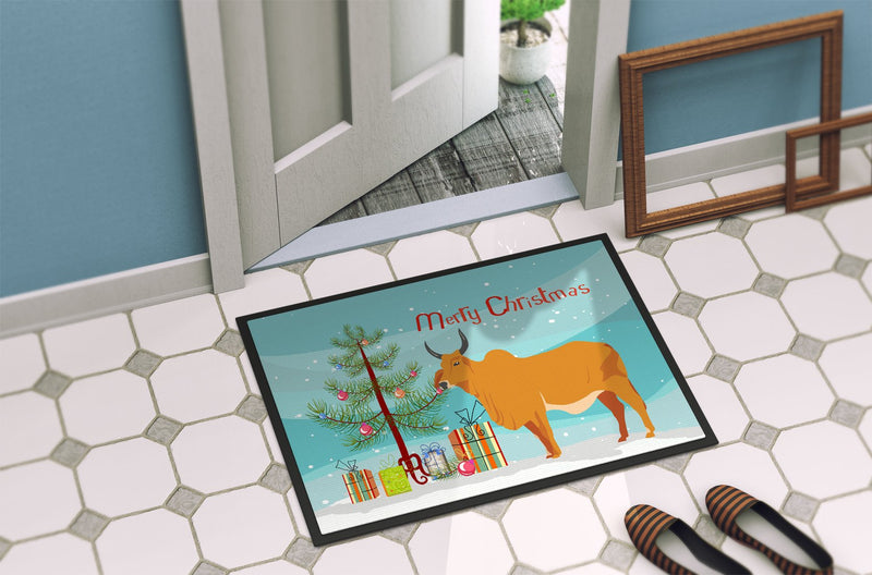 Zebu Indicine Cow Christmas Indoor or Outdoor Mat 24x36 BB9192JMAT