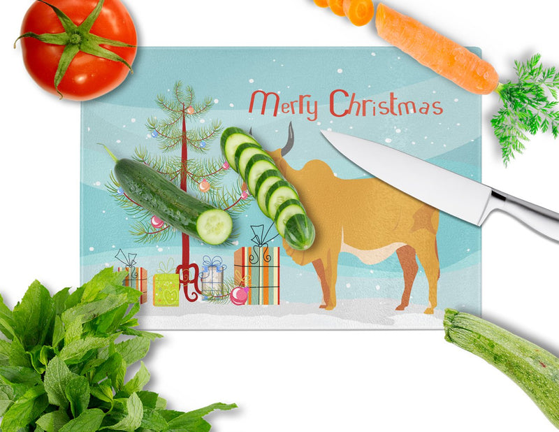 Zebu Indicine Cow Christmas Glass Cutting Board Large BB9192LCB