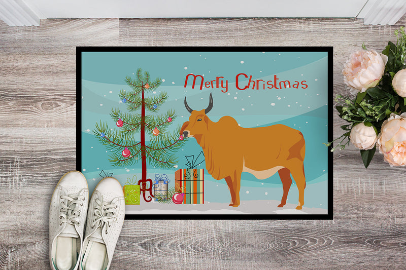 Zebu Indicine Cow Christmas Indoor or Outdoor Mat 18x27 BB9192MAT