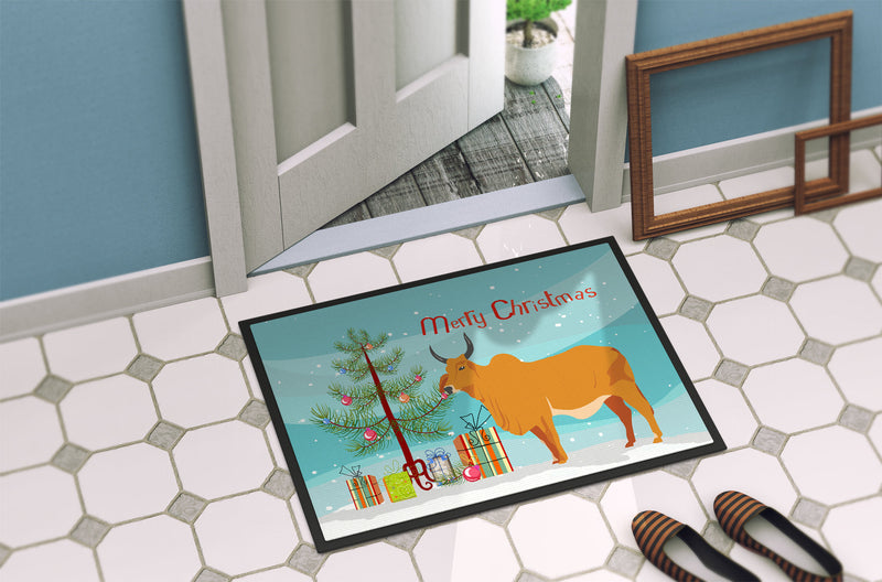 Zebu Indicine Cow Christmas Indoor or Outdoor Mat 18x27 BB9192MAT