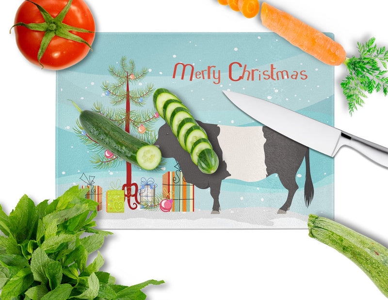 Belted Galloway Cow Christmas Glass Cutting Board Large BB9198LCB