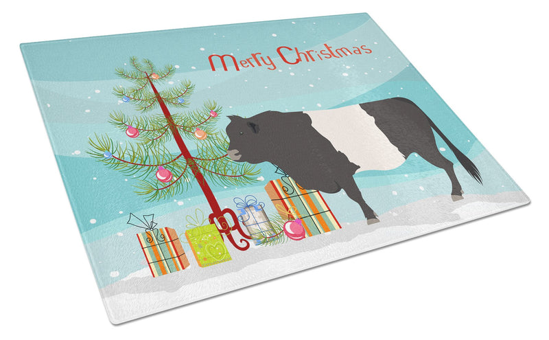 Belted Galloway Cow Christmas Glass Cutting Board Large BB9198LCB