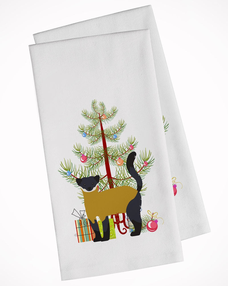 Yellow-Throated Marten Christmas White Kitchen Towel Set of 2 BB9241WTKT