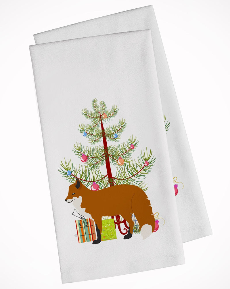 Red Fox Christmas White Kitchen Towel Set of 2 BB9243WTKT