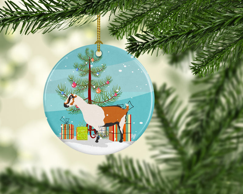 Alpine Goat Christmas Ornament - Round Ceramic Ornament – Artist-Designed Keepsake Decoration BB9247CO1