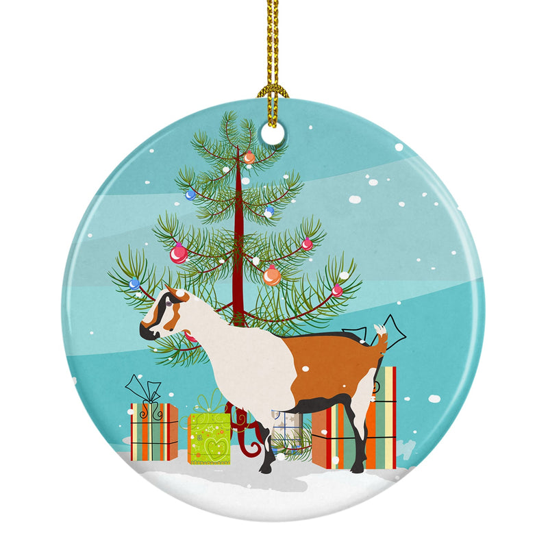 Alpine Goat Christmas Ornament - Round Ceramic Ornament – Artist-Designed Keepsake Decoration BB9247CO1