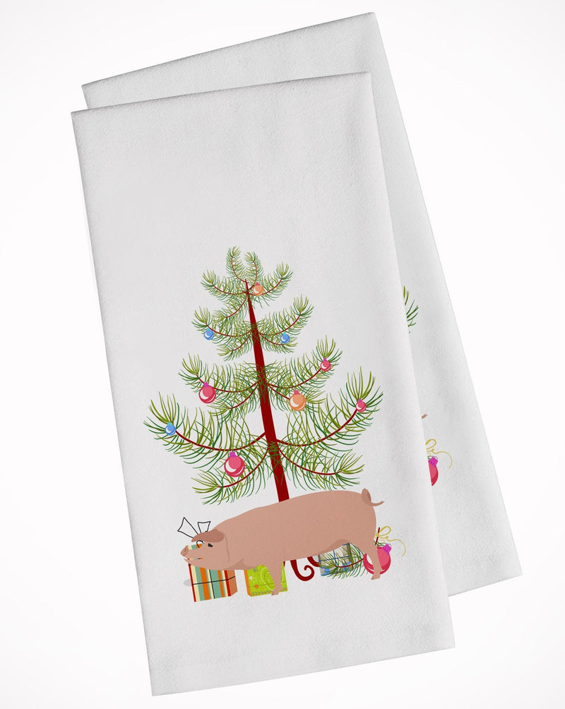 American Landrace Pig Christmas Kitchen Towels – Set of 2 - Decorative & Absorbent Cotton | BB9299WTKT
