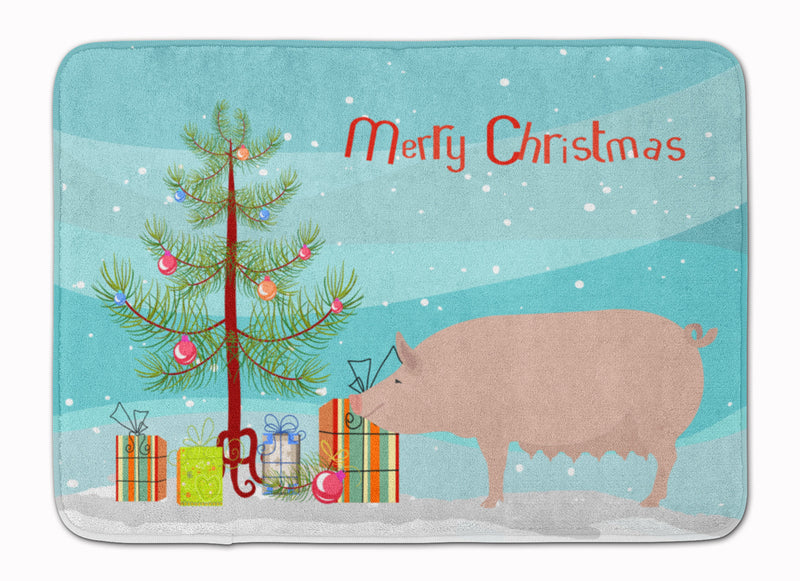 English Large White Pig Christmas Machine Washable Memory Foam Mat BB9305RUG