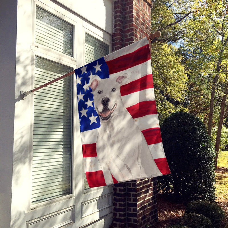 White Staffie Bull Terrier Patriotic Flag Canvas House Size BB9361CHF