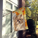 Pomeranian Fall House Flag 28x40 Porch Sleeve Pole Decorative Outside Yard Banner Artwork Wall Hanging, Polyester