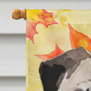 Fawn Pug Fall House Flag 28x40 Porch Sleeve Pole Decorative Outside Yard Banner Artwork Wall Hanging, Polyester