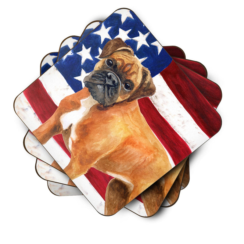 German Boxer Patriotic Foam Coaster Set of 4 BB9640FC