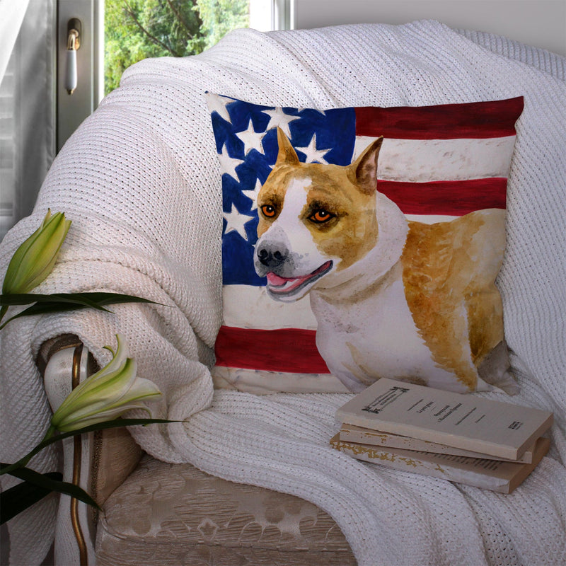 American Staffordshire Patriotic Throw Pillow - 14x14 Decorative Pillow – Art for Your Home & Patio BB9644PW1414