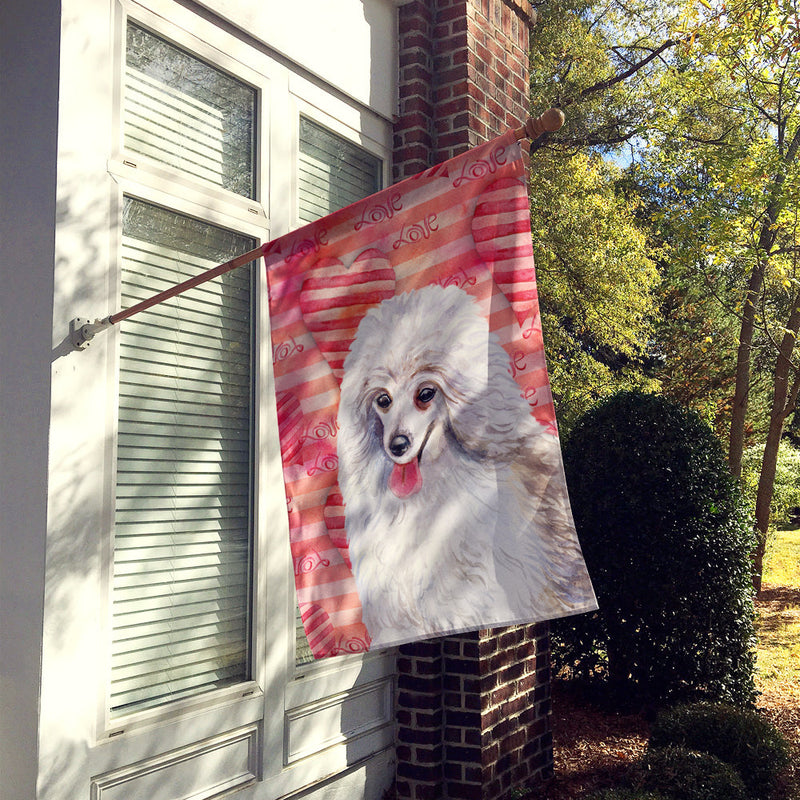 Medium White Poodle Love Flag Canvas House Size BB9770CHF