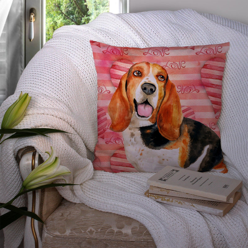 Basset Hound Love Fabric Decorative Pillow BB9791PW1414