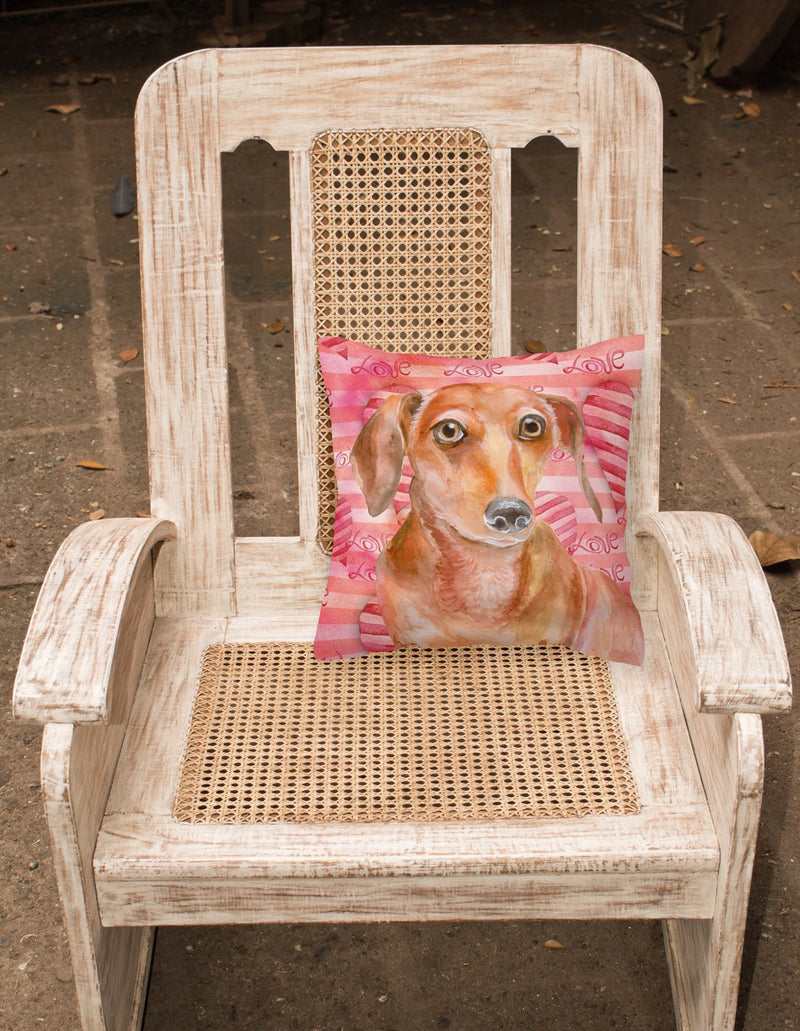 Red Dachshund Love Fabric Decorative Pillow BB9794PW1818