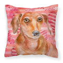 Red Dachshund Love Fabric Decorative Pillow BB9794PW1818