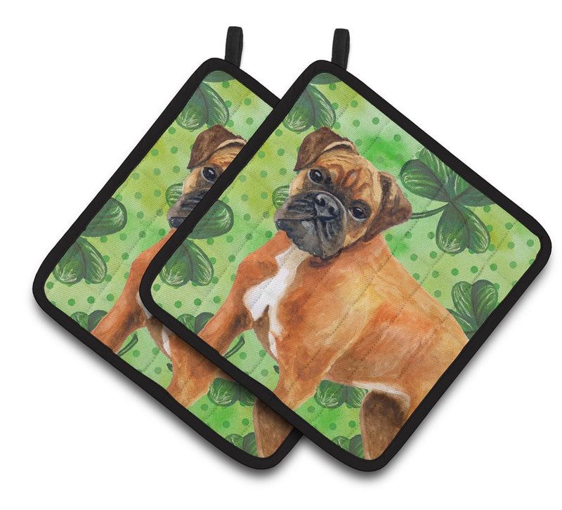 German Boxer St Patrick's Pair of Pot Holders BB9814PTHD