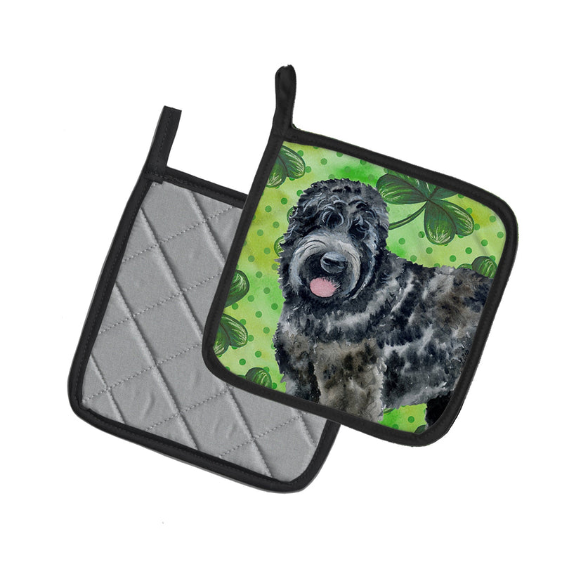 Black Russian Terrier St Patrick's Pot Holders - Set of 2 - Heat-Resistant Kitchen Essentials BB9851PTHD