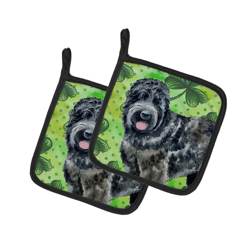 Black Russian Terrier St Patrick's Pot Holders - Set of 2 - Heat-Resistant Kitchen Essentials BB9851PTHD