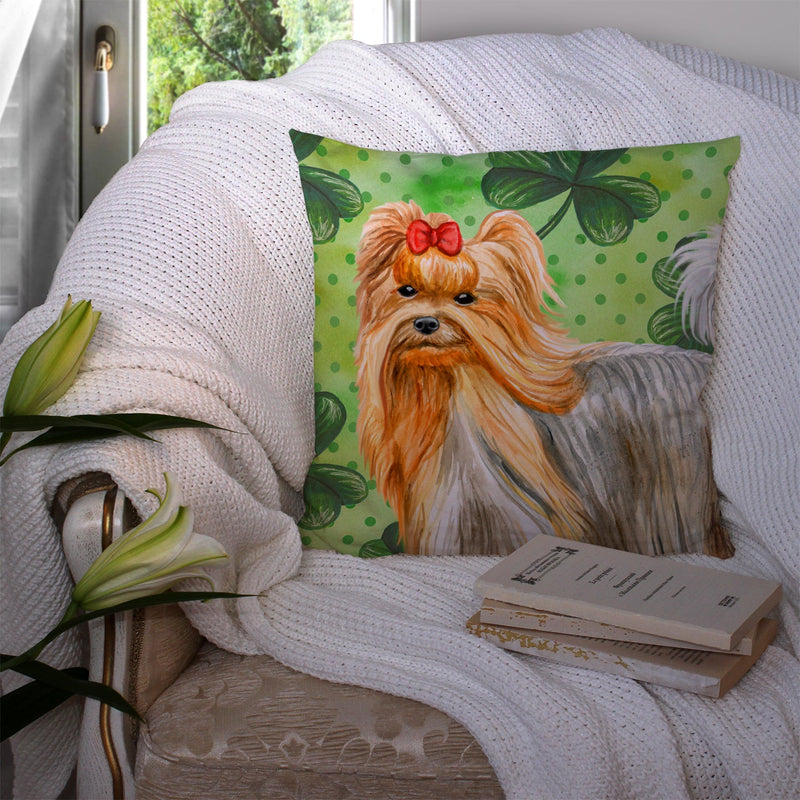 Yorkshire Terrier St Patrick's Fabric Decorative Pillow BB9859PW1414