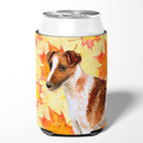 Smooth Fox Terrier Fall Can or Bottle Hugger Cooler Sleeve for Standard 12 oz Cans, Insulated Foam Beer & Soda Can Hugger Reusable
