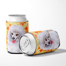 Medium White Poodle Fall Can or Bottle Hugger Cooler Sleeve for Standard 12 oz Cans, Insulated Foam Beer & Soda Can Hugger Reusable