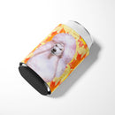 White Standard Poodle Fall Can or Bottle Hugger Cooler Sleeve for Standard 12 oz Cans, Insulated Foam Beer & Soda Can Hugger Reusable