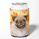 Fawn Pug Fall Can or Bottle Hugger Cooler Sleeve for Standard 12 oz Cans, Insulated Foam Beer & Soda Can Hugger Reusable